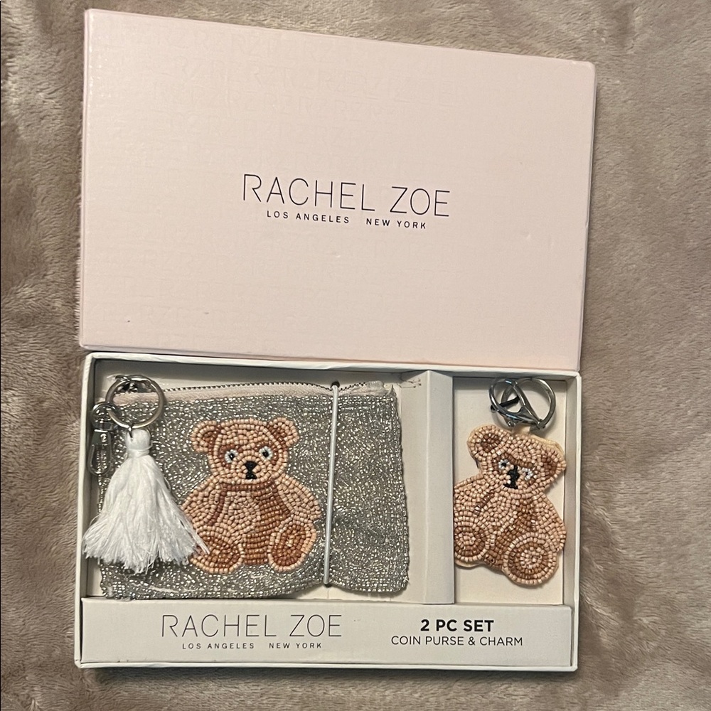 ✅ viral Rachel Zoe Silver beaded bear Coin Purse and Charm.